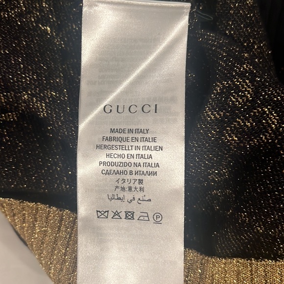 Gucci intarsia navy blue cardigan, gold metallic logo, thread, and trim - Picture 10 of 11